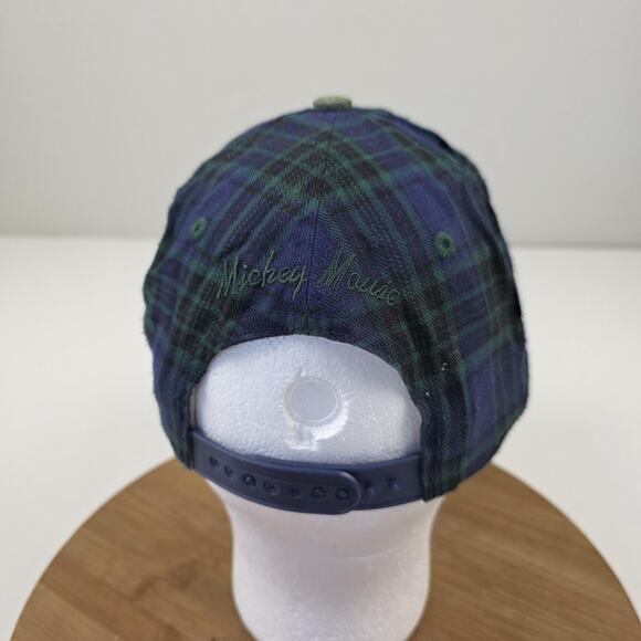 Vintage Mickey Mouse Hat Cap Snap Back Green Blue Plaid Suede Brim Mens 90s - Picture 4 of 11